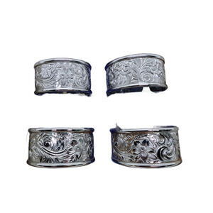 Vintage Floral Etched Napkin Rings Set 4 Silver Tone w Box Table Decor